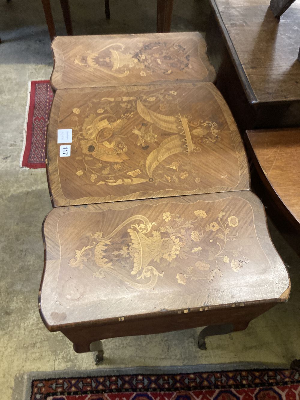 A Louis XV style marquetry inlaid kingwood poudreuse, width 80cm depth 46cm height 74cm